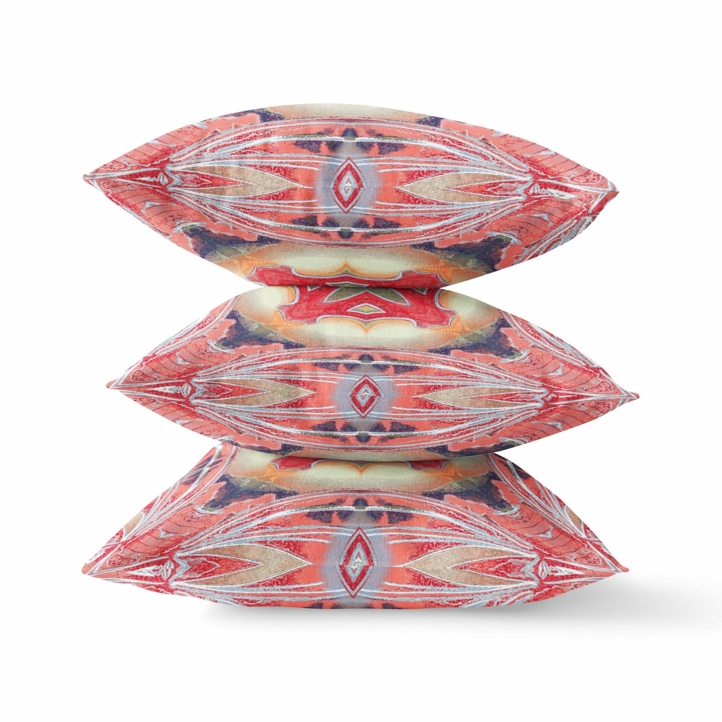 18" X 18" Pink Peach Red Geometric Zippered Suede Throw Pillow