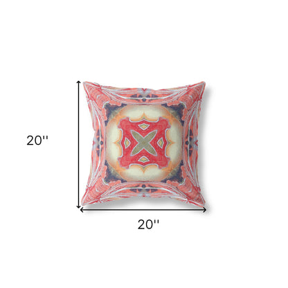 18" X 18" Pink Peach Red Geometric Zippered Suede Throw Pillow