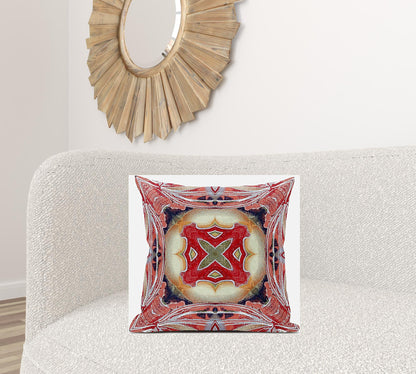 18" X 18" Pink Peach Red Geometric Zippered Suede Throw Pillow