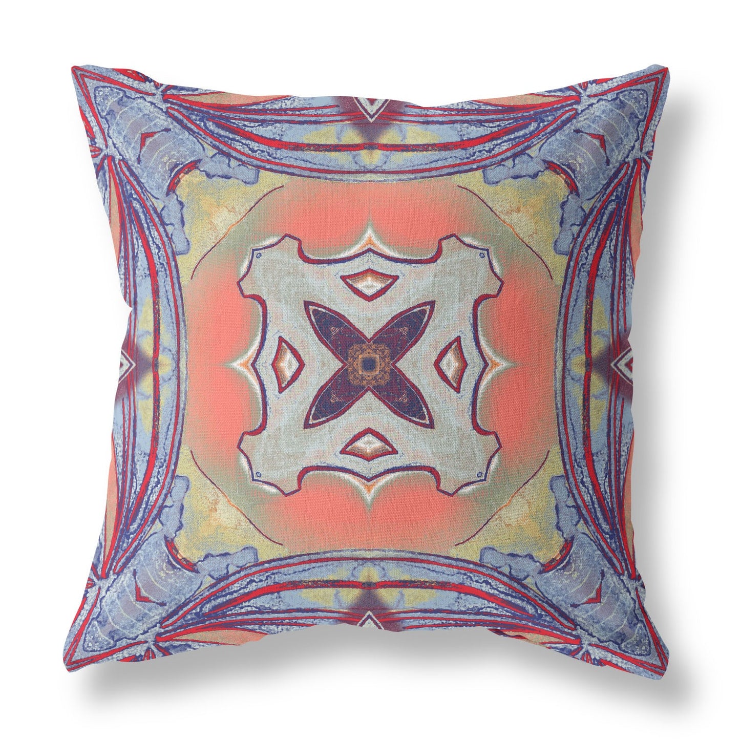16" X 16" Purple Orange Geometric Zippered Suede Throw Pillow