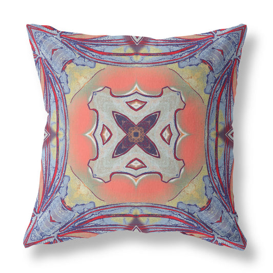 16" X 16" Purple Orange Geometric Zippered Suede Throw Pillow