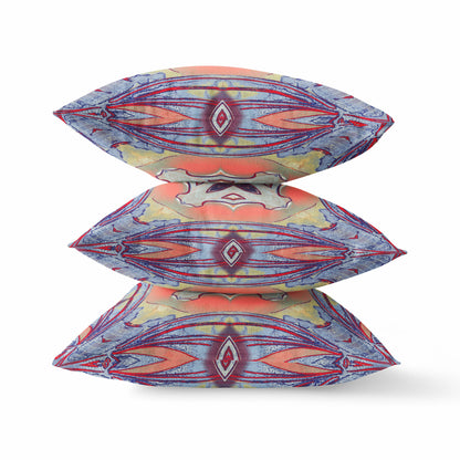 16" X 16" Purple Orange Geometric Zippered Suede Throw Pillow