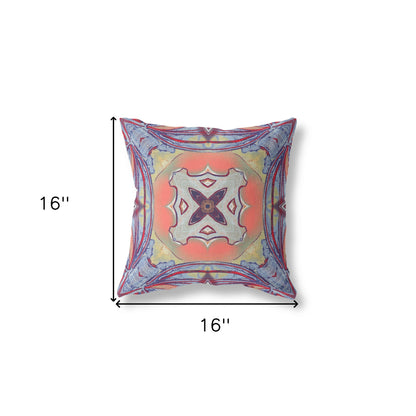 16" X 16" Purple Orange Geometric Zippered Suede Throw Pillow