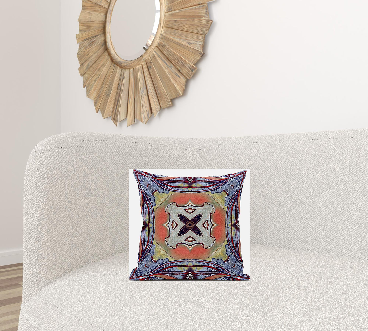 16" X 16" Purple Orange Geometric Zippered Suede Throw Pillow