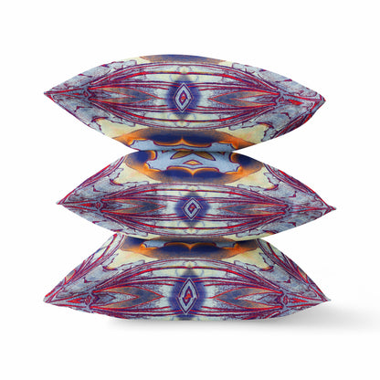 18" X 18" Purple Peach Indigo Muted Yellow Geometric Zippered Suede Throw Pillow