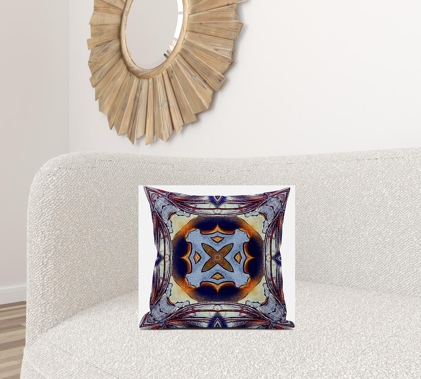 18" X 18" Purple Peach Indigo Muted Yellow Geometric Zippered Suede Throw Pillow