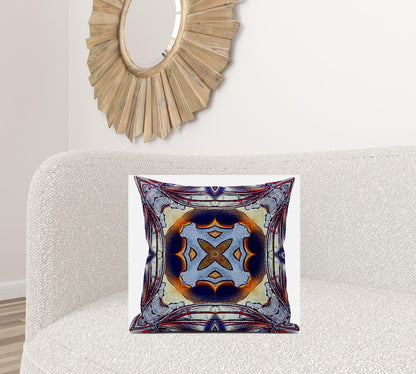 18" X 18" Purple Peach Indigo Muted Yellow Geometric Zippered Suede Throw Pillow