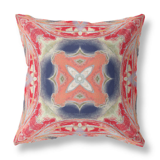 18" X 18" Red and Indigo Geometric Suede Zippered Pillow