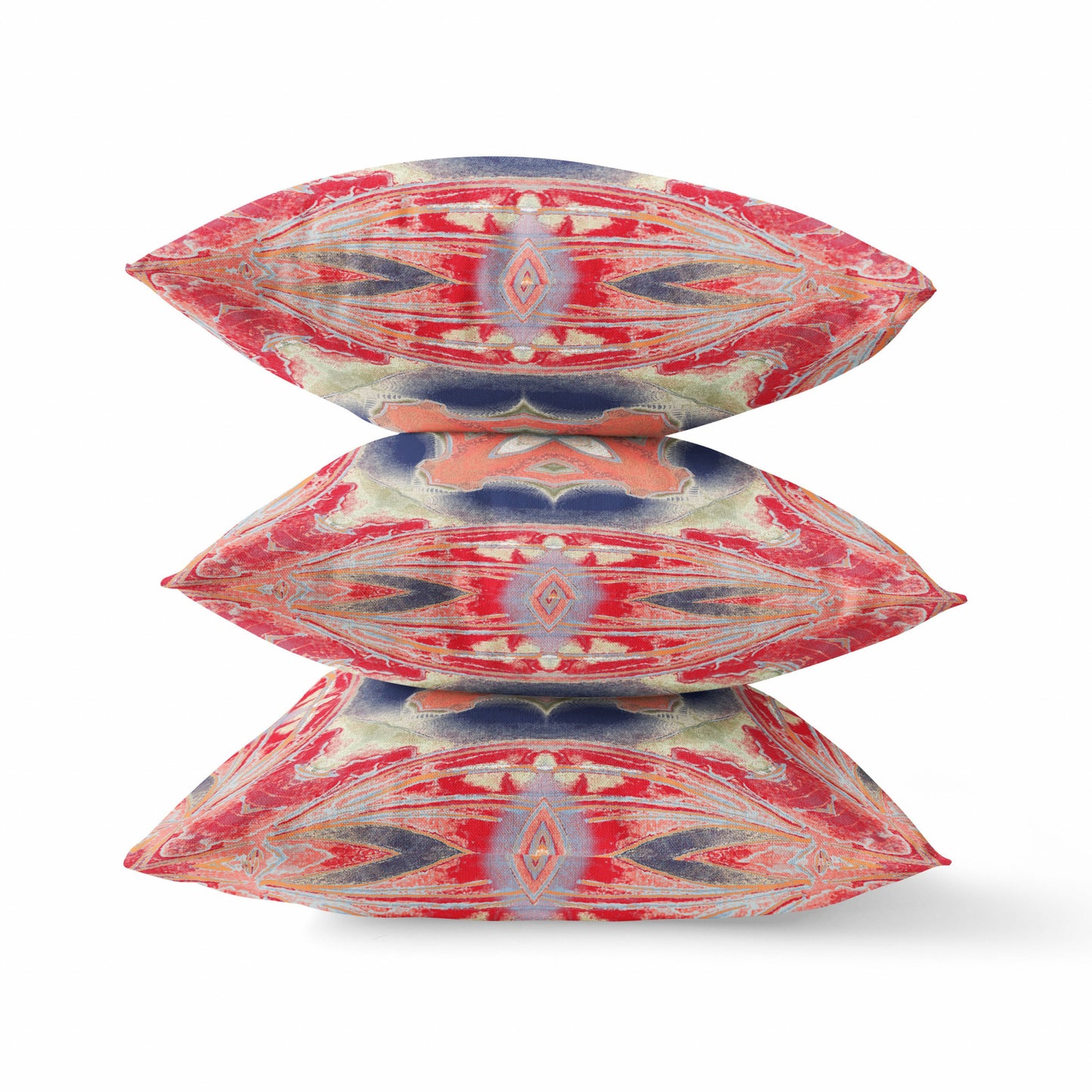 18" X 18" Red and Indigo Geometric Suede Zippered Pillow