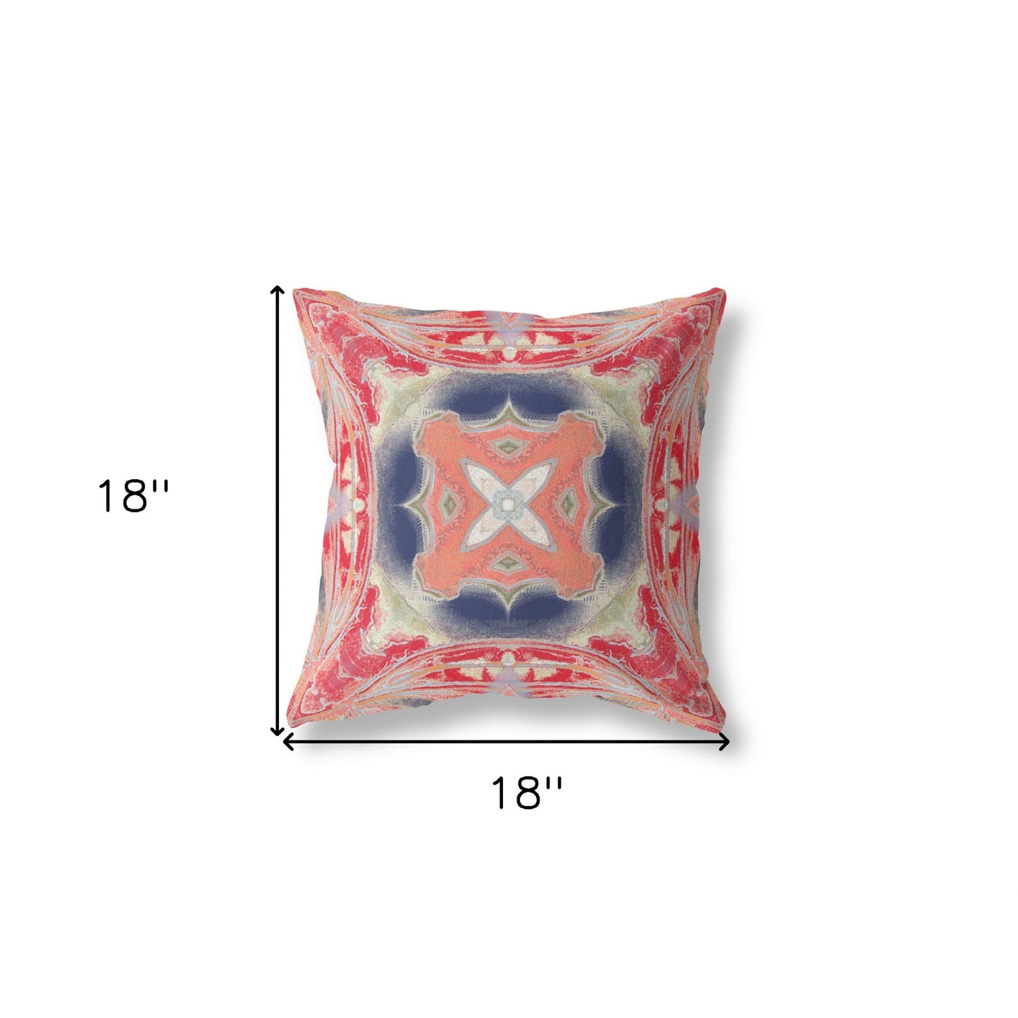18" X 18" Red and Indigo Geometric Suede Zippered Pillow