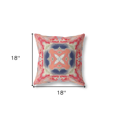 18" X 18" Red and Indigo Geometric Suede Zippered Pillow