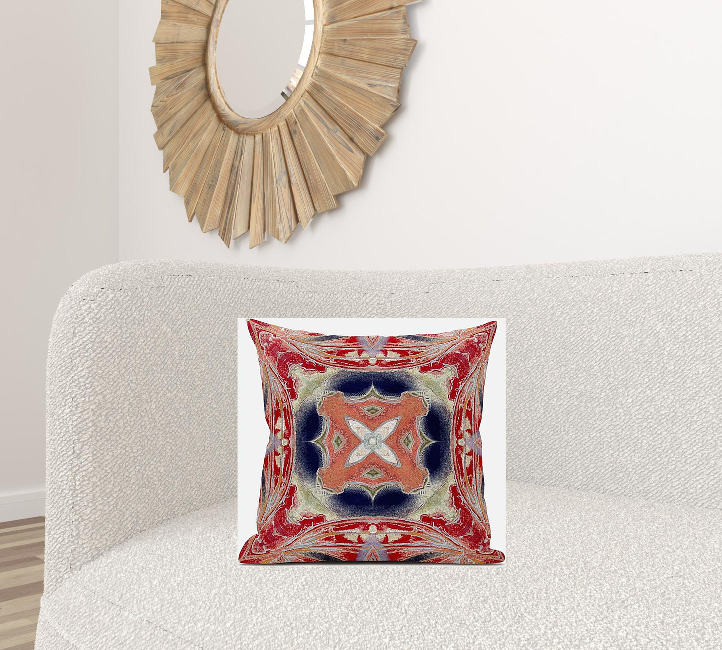 18" X 18" Red and Indigo Geometric Suede Zippered Pillow