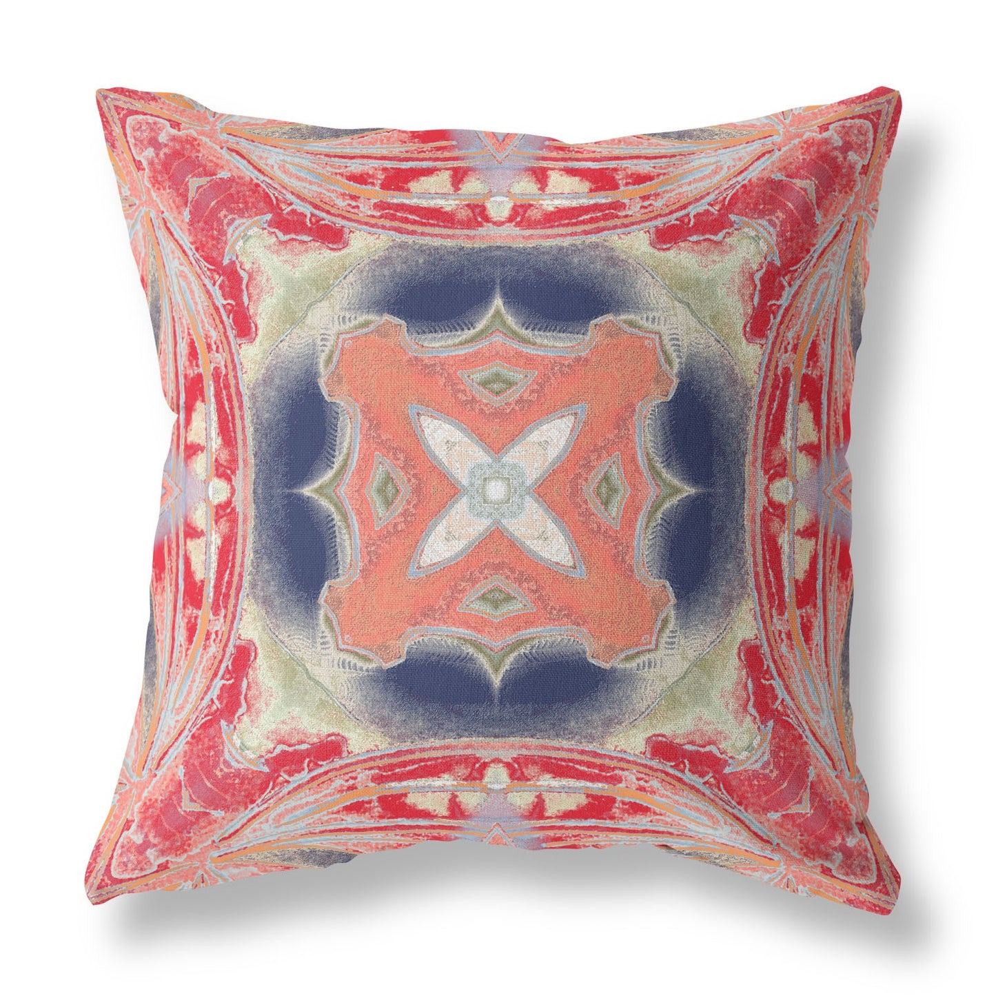 18" X 18" Red and Indigo Geometric Suede Zippered Pillow