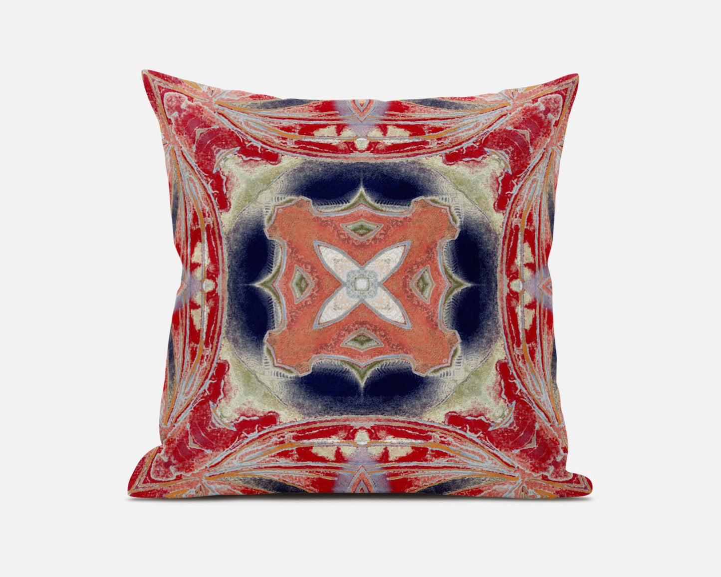 18" X 18" Red and Indigo Geometric Suede Zippered Pillow
