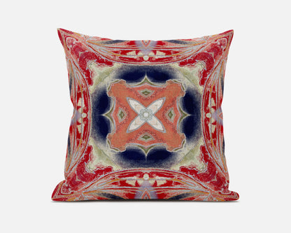 18" X 18" Red and Indigo Geometric Suede Zippered Pillow