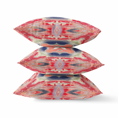 18" X 18" Red and Indigo Geometric Suede Zippered Pillow