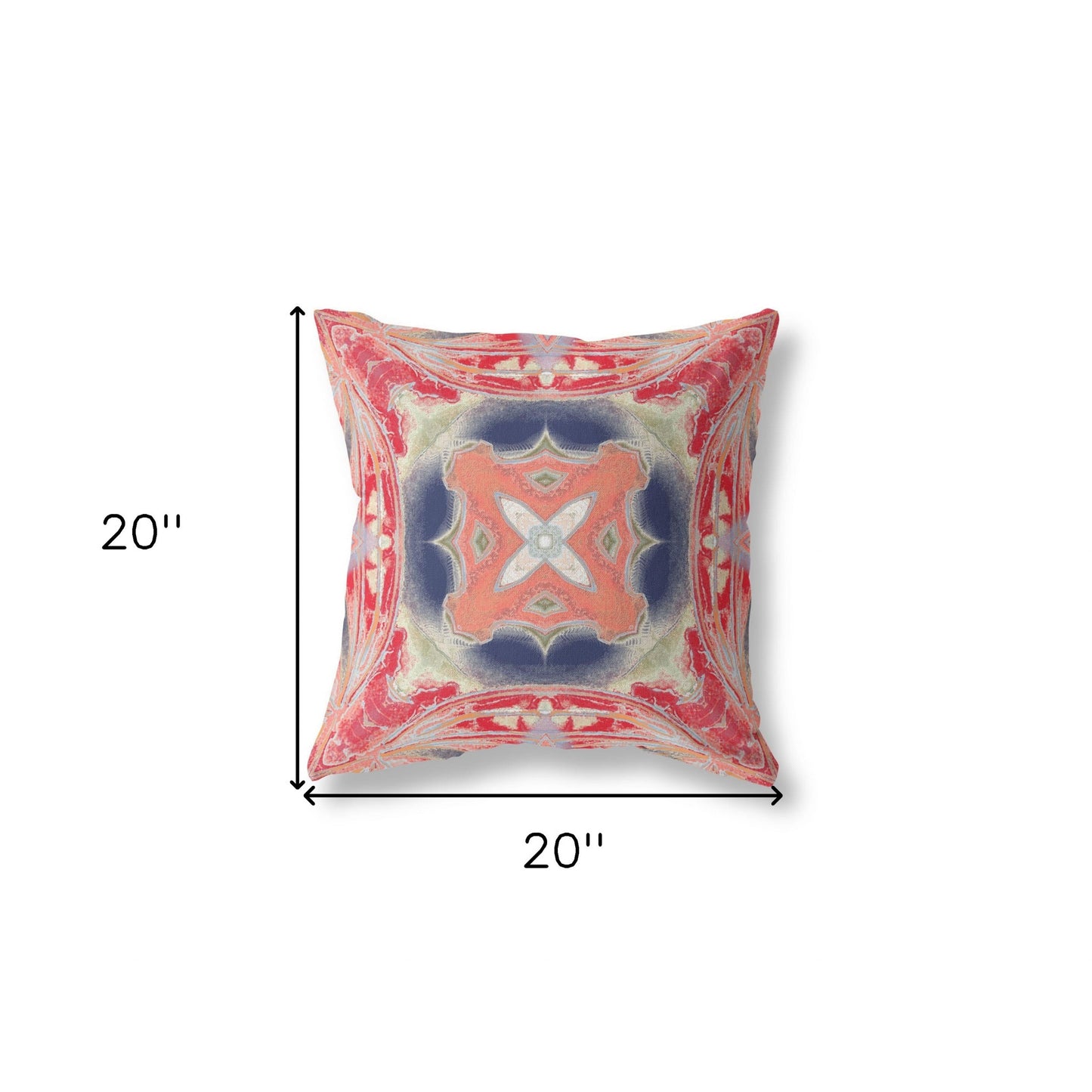 18" X 18" Red and Indigo Geometric Suede Zippered Pillow
