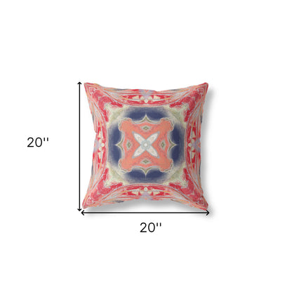18" X 18" Red and Indigo Geometric Suede Zippered Pillow