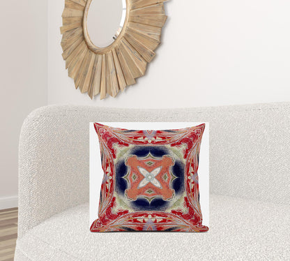 18" X 18" Red and Indigo Geometric Suede Zippered Pillow