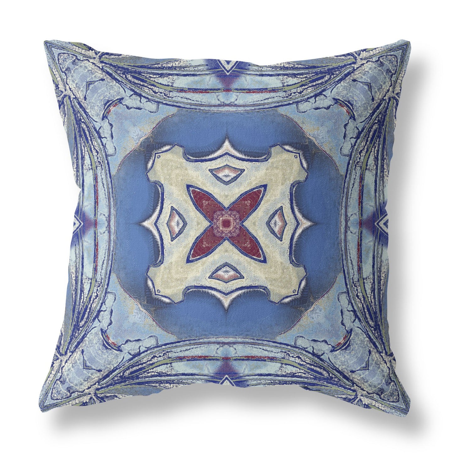 16" X 16" Sky Blue Evening Blue Geometric Zippered Suede Throw Pillow