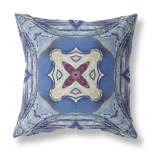 16" X 16" Sky Blue Evening Blue Geometric Zippered Suede Throw Pillow