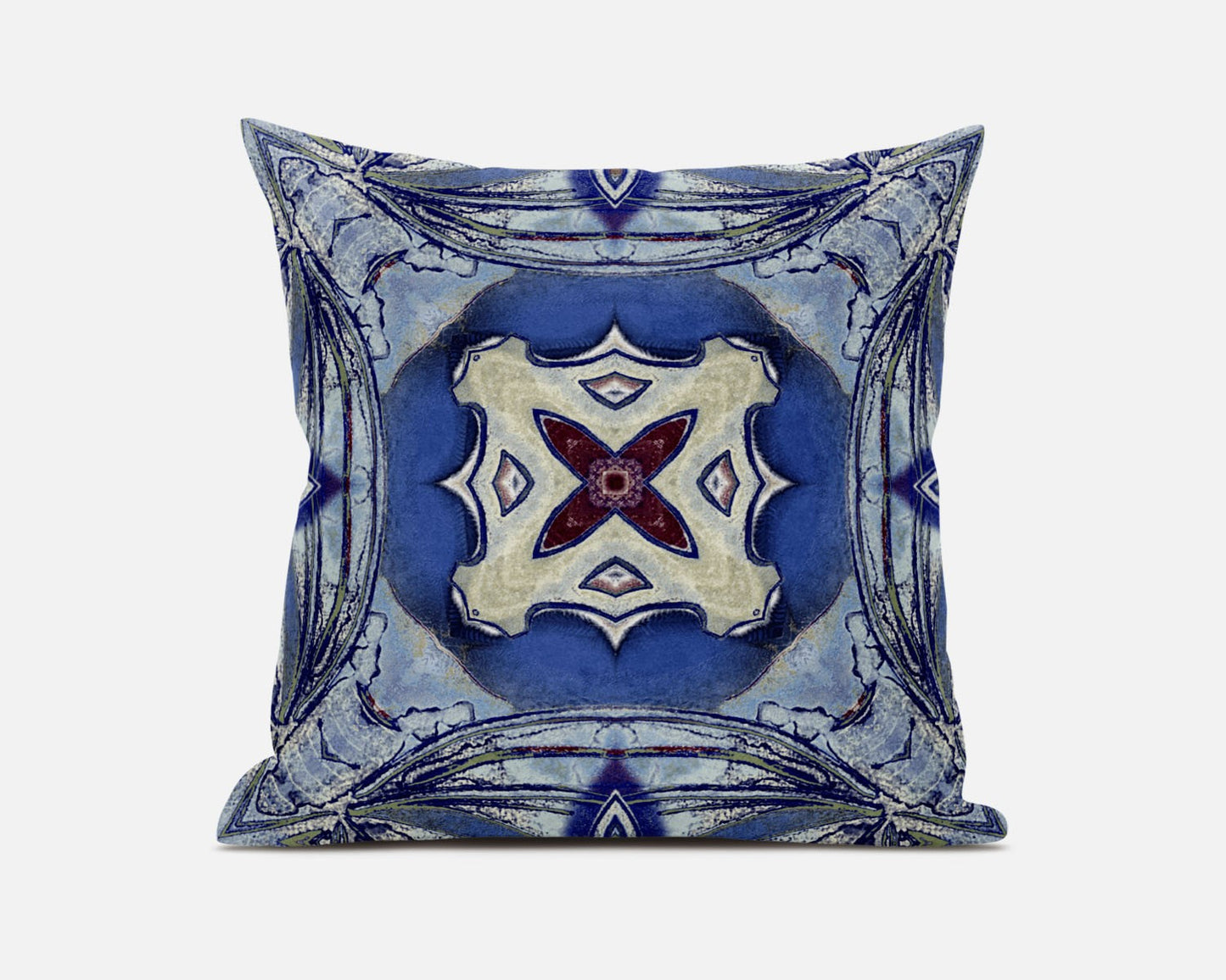 16" X 16" Sky Blue Evening Blue Geometric Zippered Suede Throw Pillow