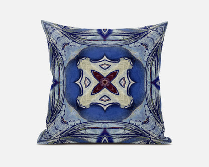 16" X 16" Sky Blue Evening Blue Geometric Zippered Suede Throw Pillow