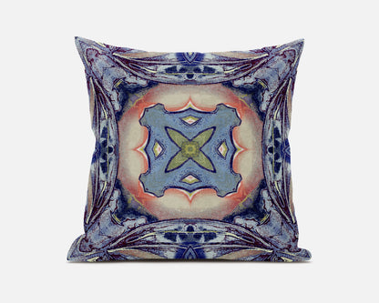 18" X 18" Sky Blue Indigo Muted Peach Geometric Zippered Suede Throw Pillow