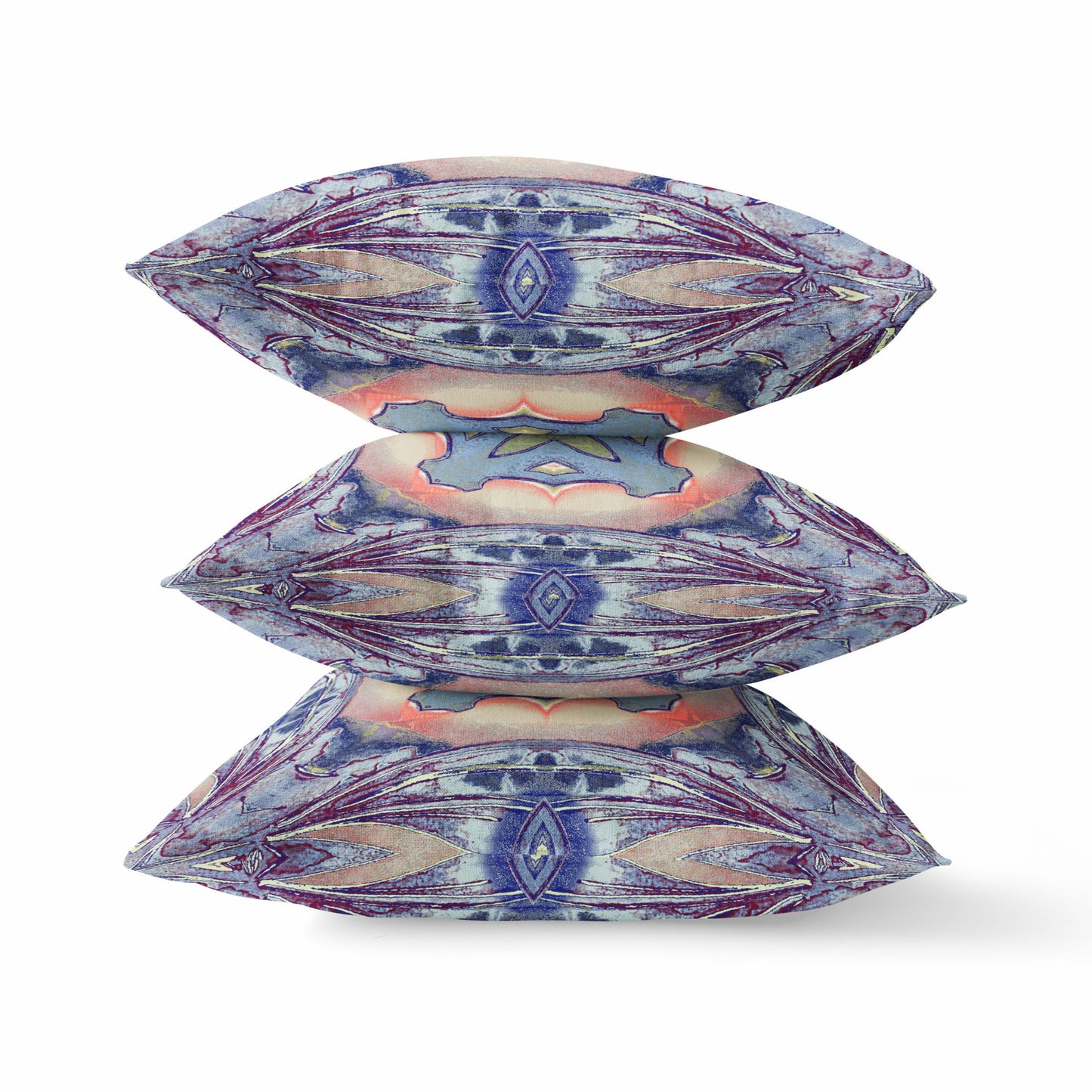 18" X 18" Sky Blue Indigo Muted Peach Geometric Zippered Suede Throw Pillow