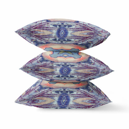18" X 18" Sky Blue Indigo Muted Peach Geometric Zippered Suede Throw Pillow
