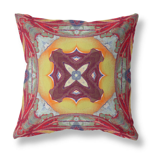 18" X 18" Yellow Red Magenta Green Geometric Zippered Suede Throw Pillow