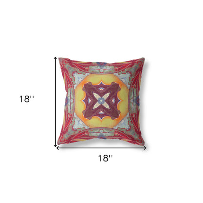 18" X 18" Yellow Red Magenta Green Geometric Zippered Suede Throw Pillow