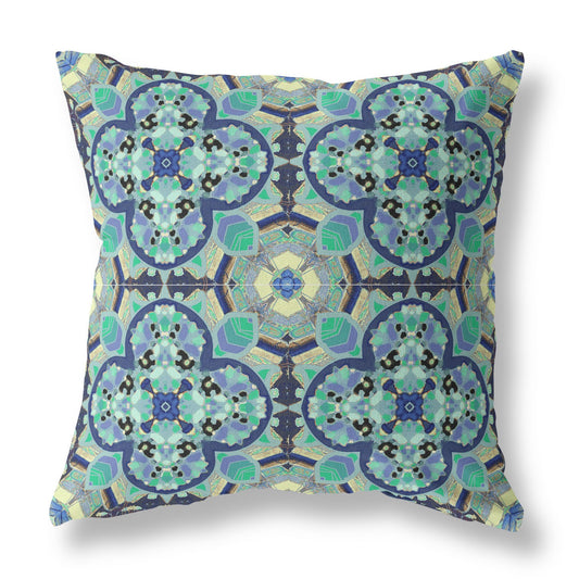 16"X16" Aquamarine Microsuede Quatrefoil Zippered Pillow