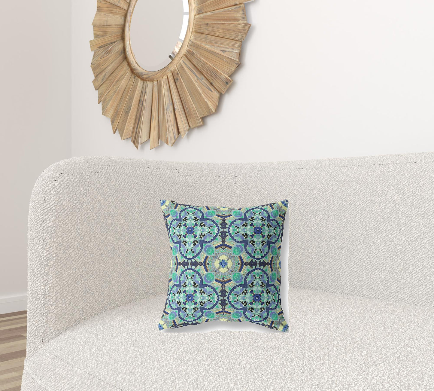 16"X16" Aquamarine Microsuede Quatrefoil Zippered Pillow