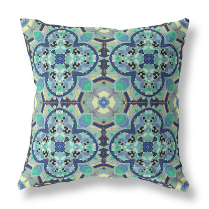 18"X18" Aquamarine Microsuede Quatrefoil Zippered Pillow