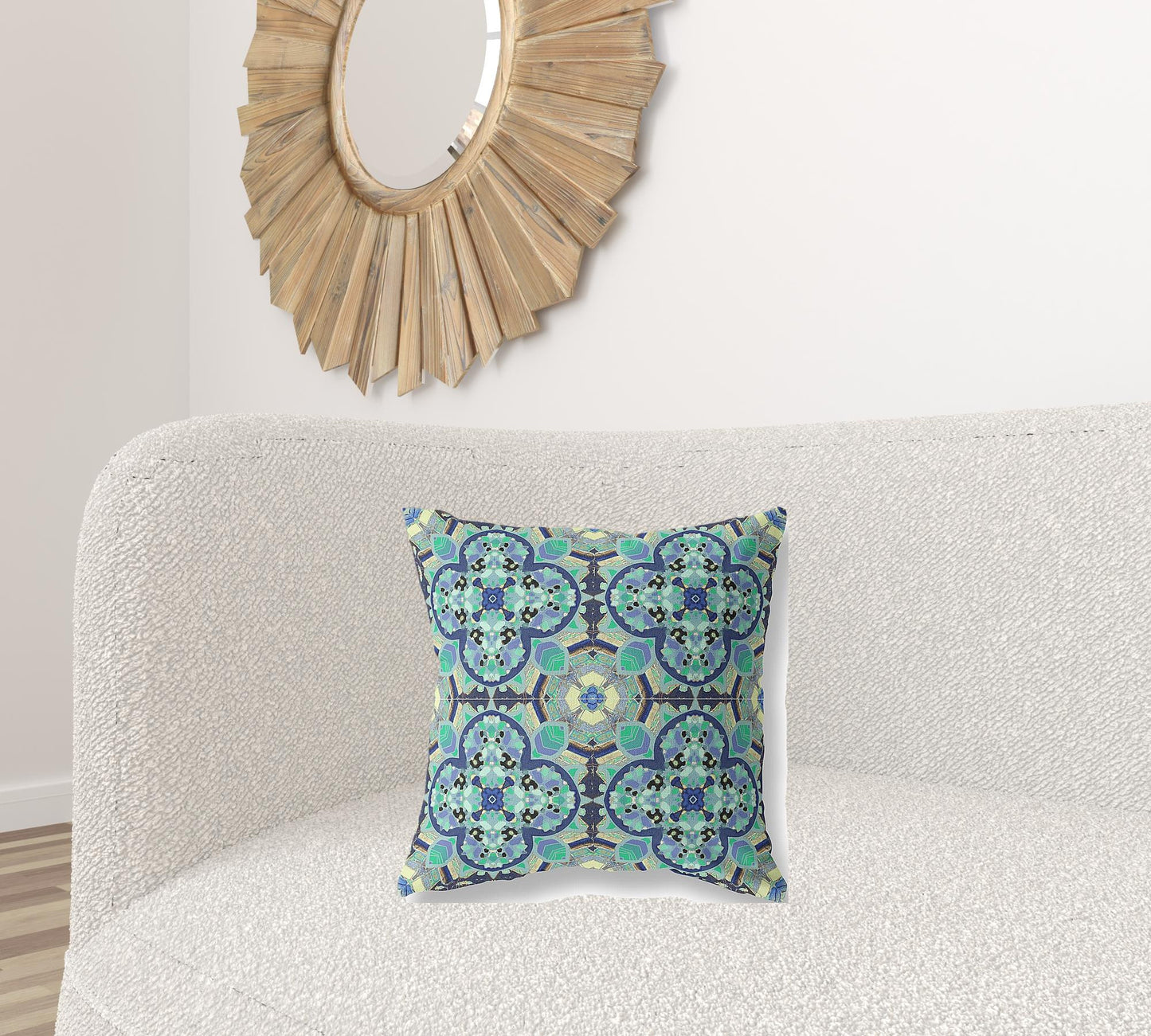18"X18" Aquamarine Microsuede Quatrefoil Zippered Pillow