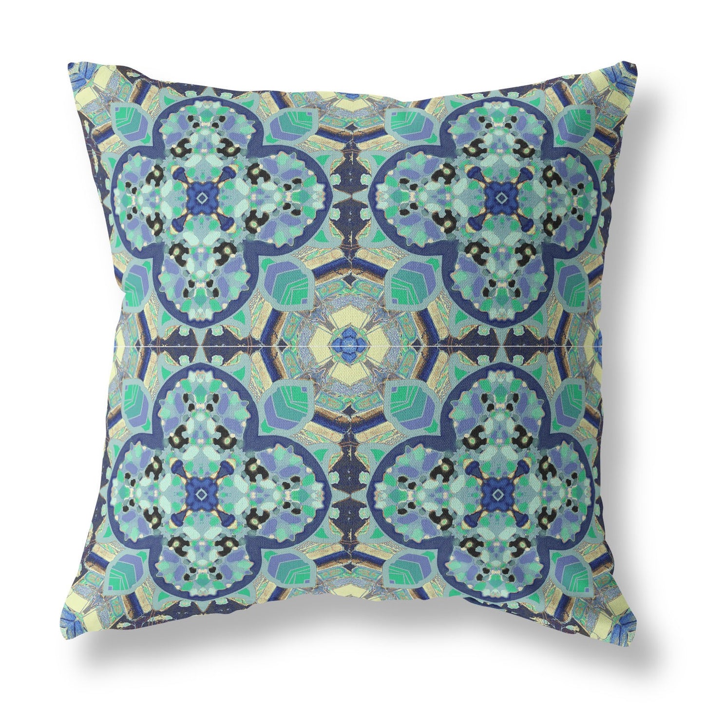18"X18" Aquamarine Microsuede Quatrefoil Zippered Pillow