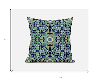 18"X18" Aquamarine Microsuede Quatrefoil Zippered Pillow