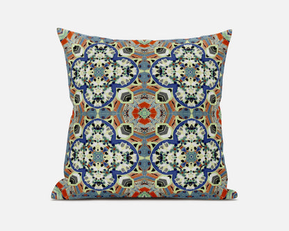 16"X16" Blue And Orange Microsuede Quatrefoil Zippered Pillow