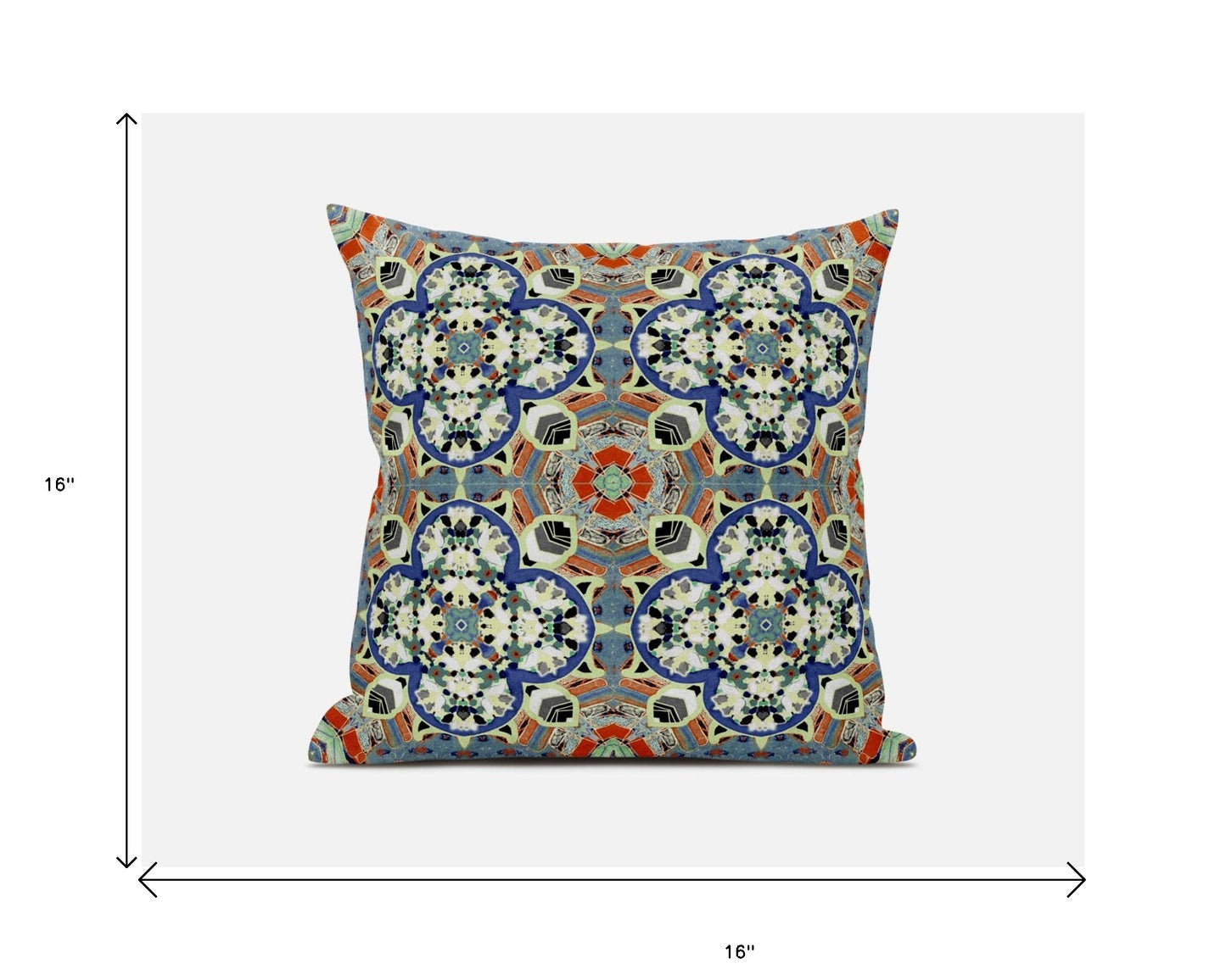 16"X16" Blue And Orange Microsuede Quatrefoil Zippered Pillow