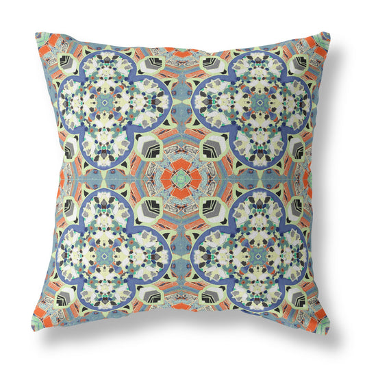 18"X18" Blue And Orange Microsuede Quatrefoil Zippered Pillow