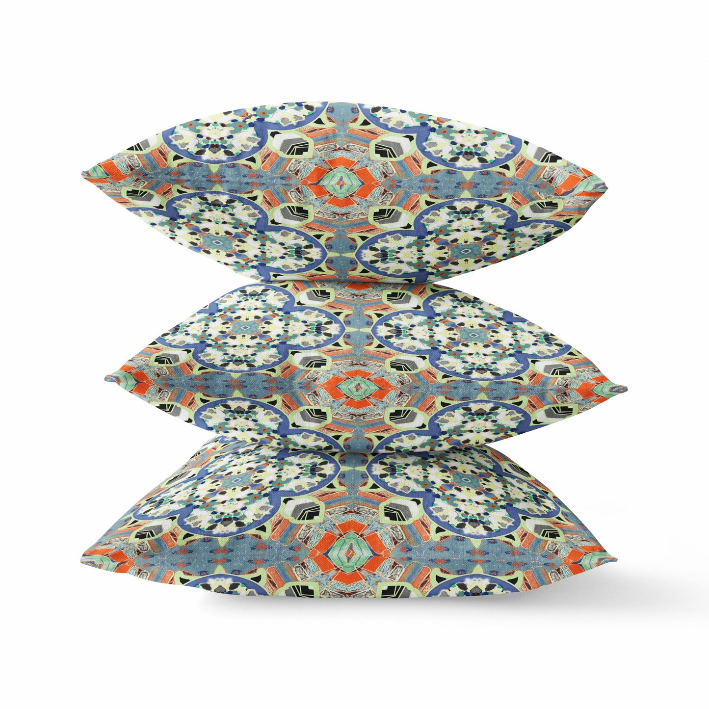 18"X18" Blue And Orange Microsuede Quatrefoil Zippered Pillow