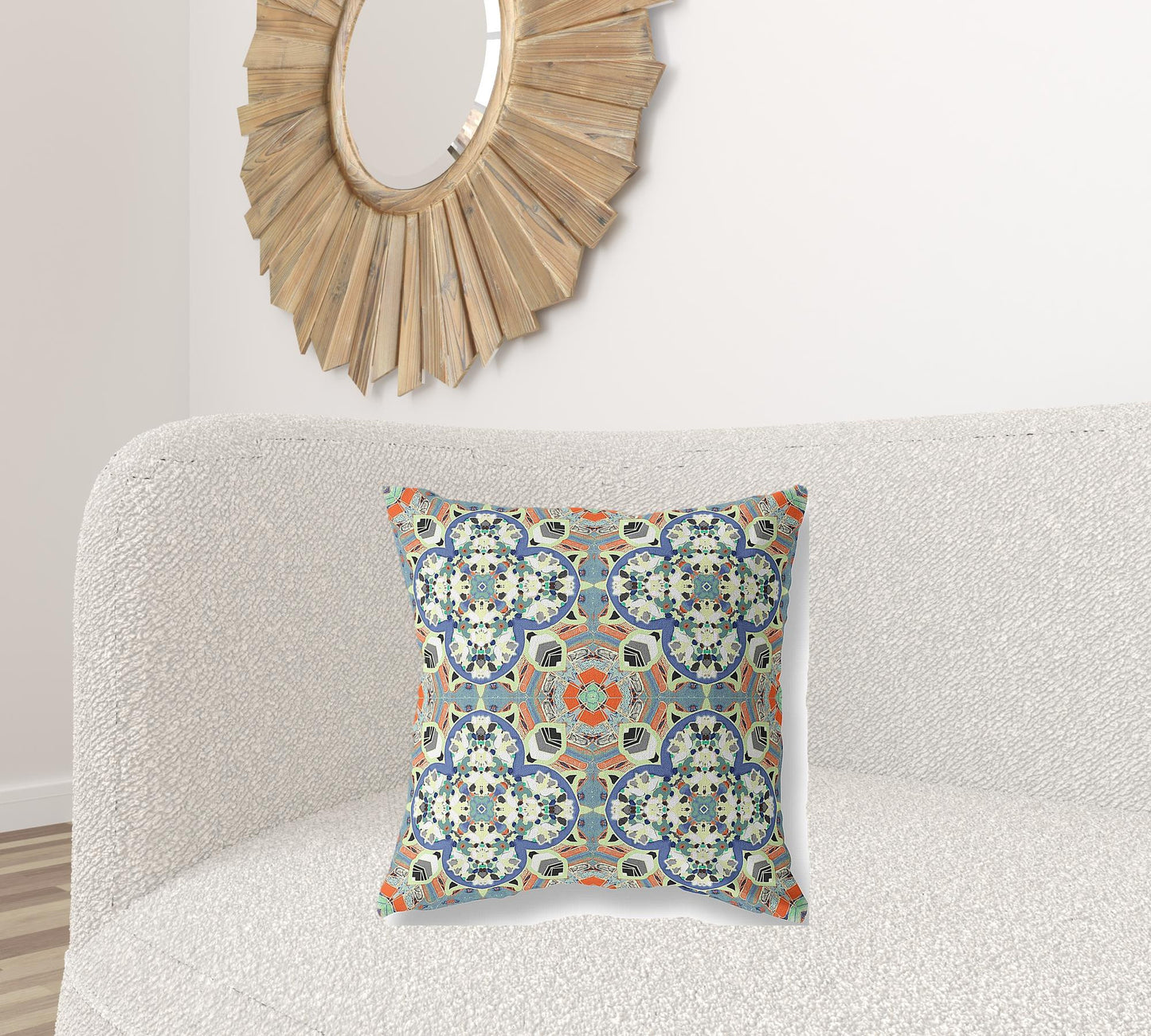 18"X18" Blue And Orange Microsuede Quatrefoil Zippered Pillow