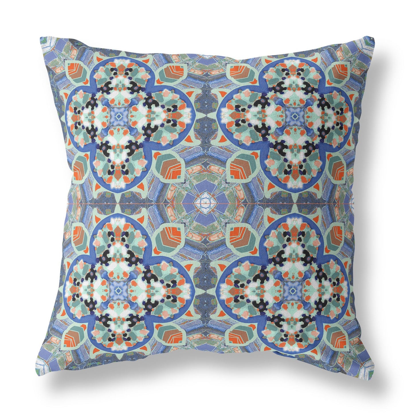 16"X16" Blue And Orange Microsuede Quatrefoil Zippered Pillow