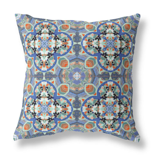 16"X16" Blue And Orange Microsuede Quatrefoil Zippered Pillow