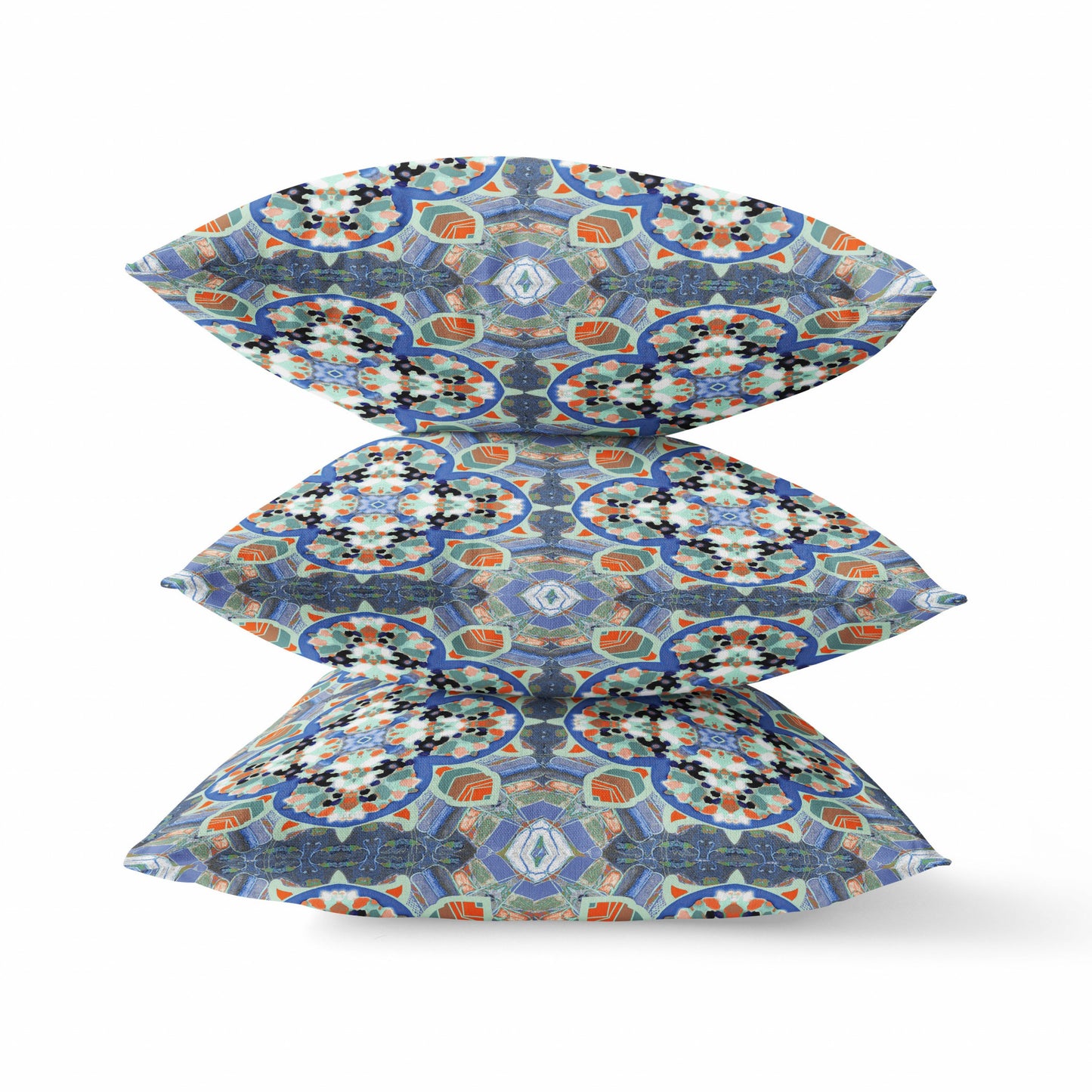 16"X16" Blue And Orange Microsuede Quatrefoil Zippered Pillow