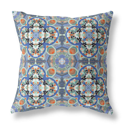 18"X18" Blue And Orange Microsuede Quatrefoil Zippered Pillow