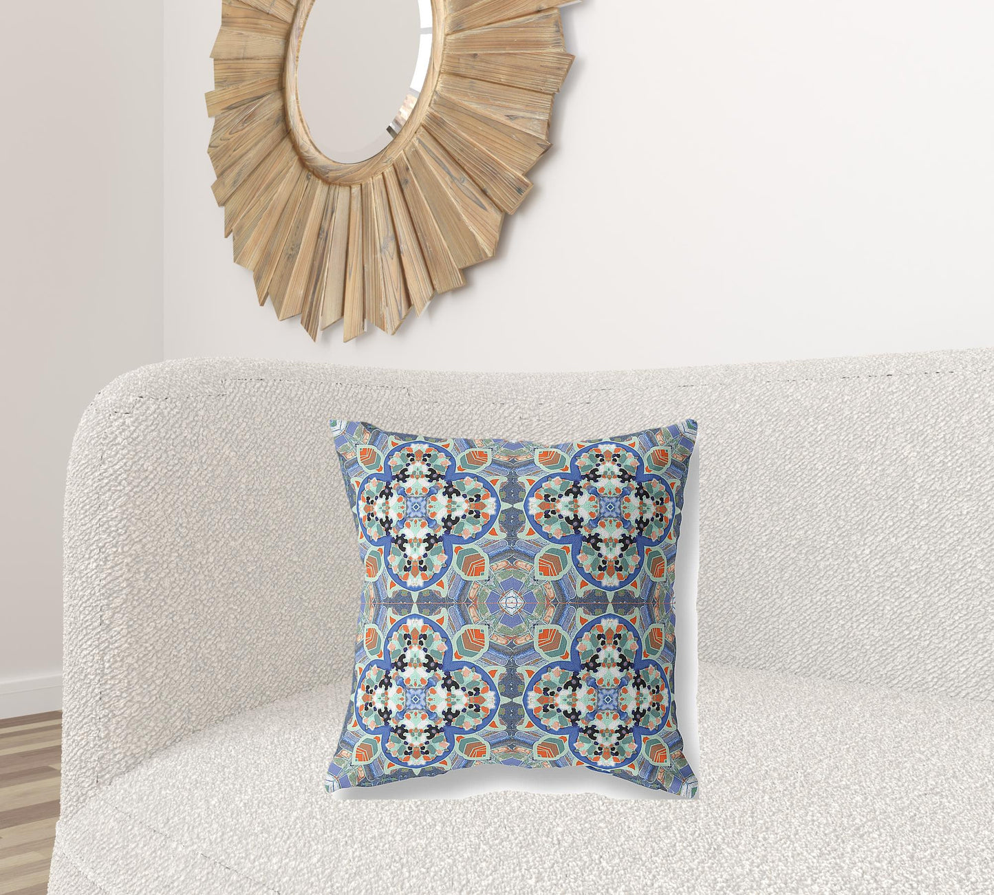 18"X18" Blue And Orange Microsuede Quatrefoil Zippered Pillow