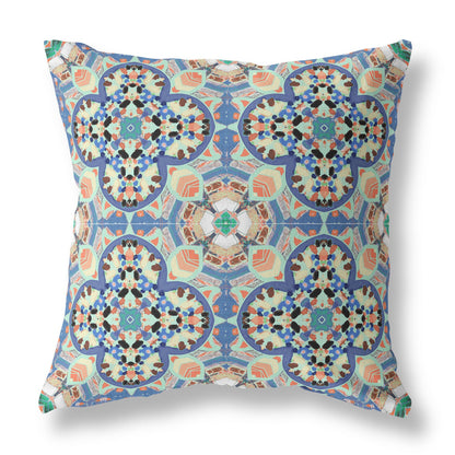 16"X16" Blue And Purple Microsuede Quatrefoil Zippered Pillow