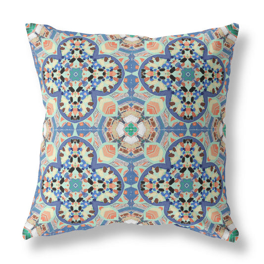 16"X16" Blue And Purple Microsuede Quatrefoil Zippered Pillow
